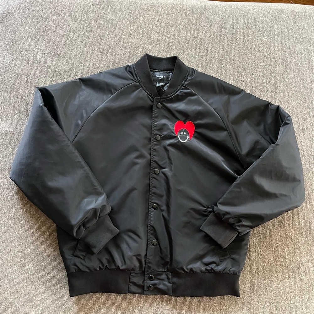 Brand New RARE SOLD OUT Black Bomber Jacket with Embroidered Heart MEDIUM